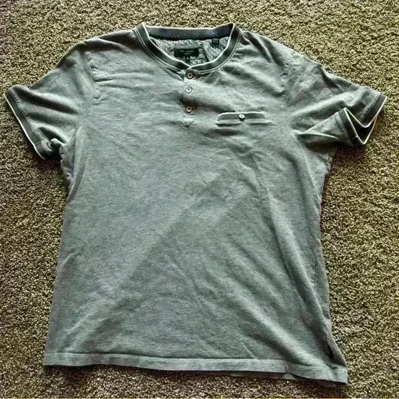 Ted Baker 100% Cotton Button Down Short Sleeve Polo Front Pocket Size 6 Gray - Picture 1 of 4